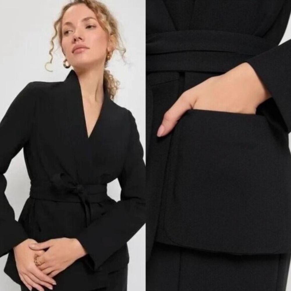 NWT Tuckernuck Gracie Wrap Blazer Crepe Black Medium
Tailored Belted Careerwear